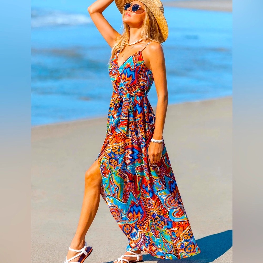 Cupshe Abstract Rhythm Vibrant Multicolor Maxi Dress - Picture 4 of 11